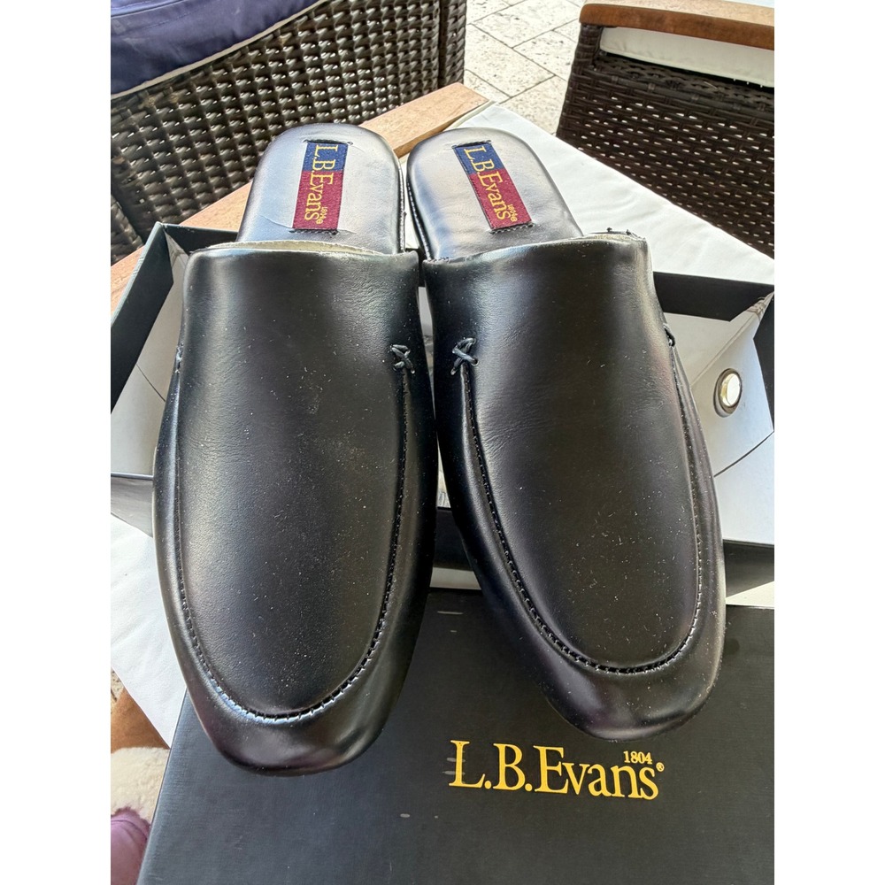 L.B. Evans Duke Scuff Black Leather Mens Slippers 2761 Size 10.5 M New in Box